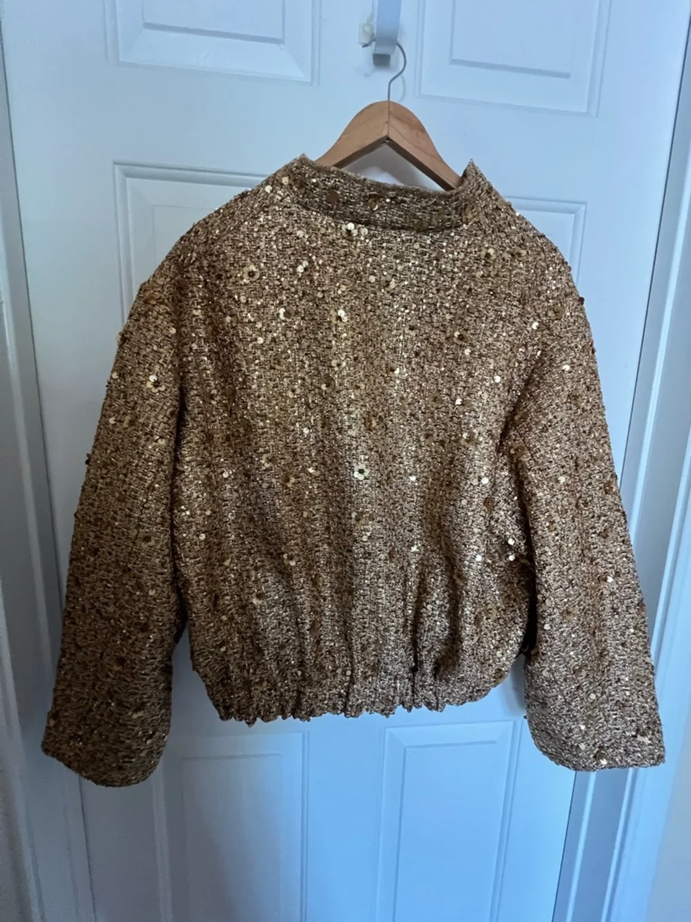 Zara Gold Sequin Tweed Jacket, size M - Picture 7 of 8